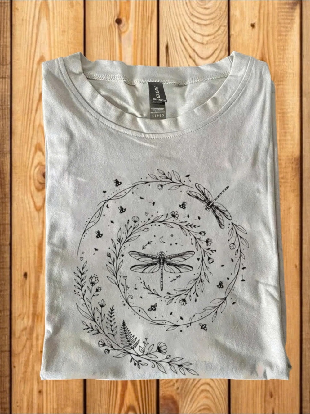 Unbranded White Dragonfly Spiral Graphic Short Sleeve Tee